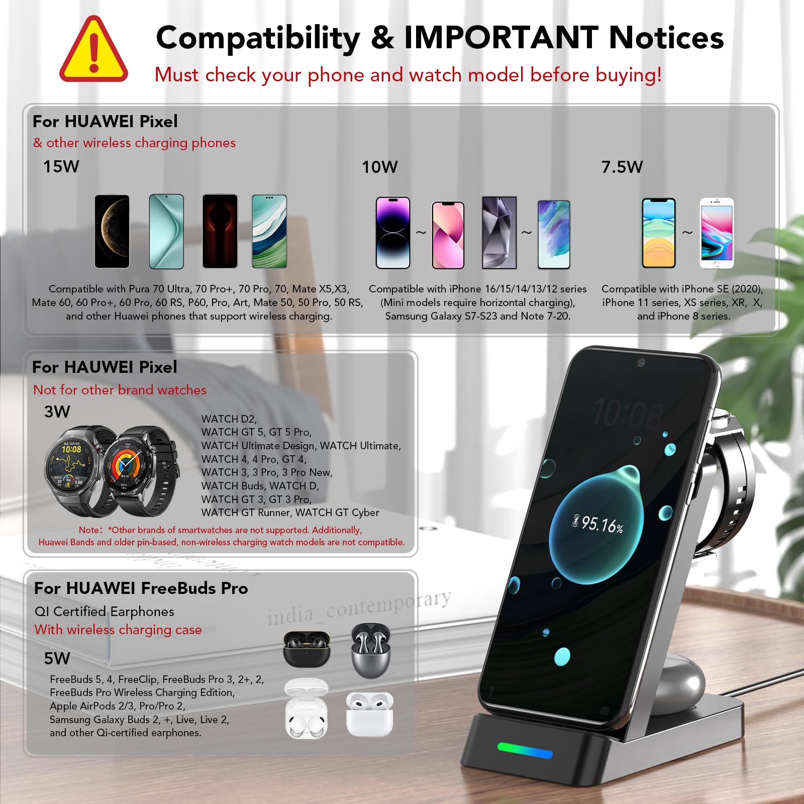 3 in 1 Induktive Ladegerät für Huawei P60/P50,P60/P50/P40/P30 Pro