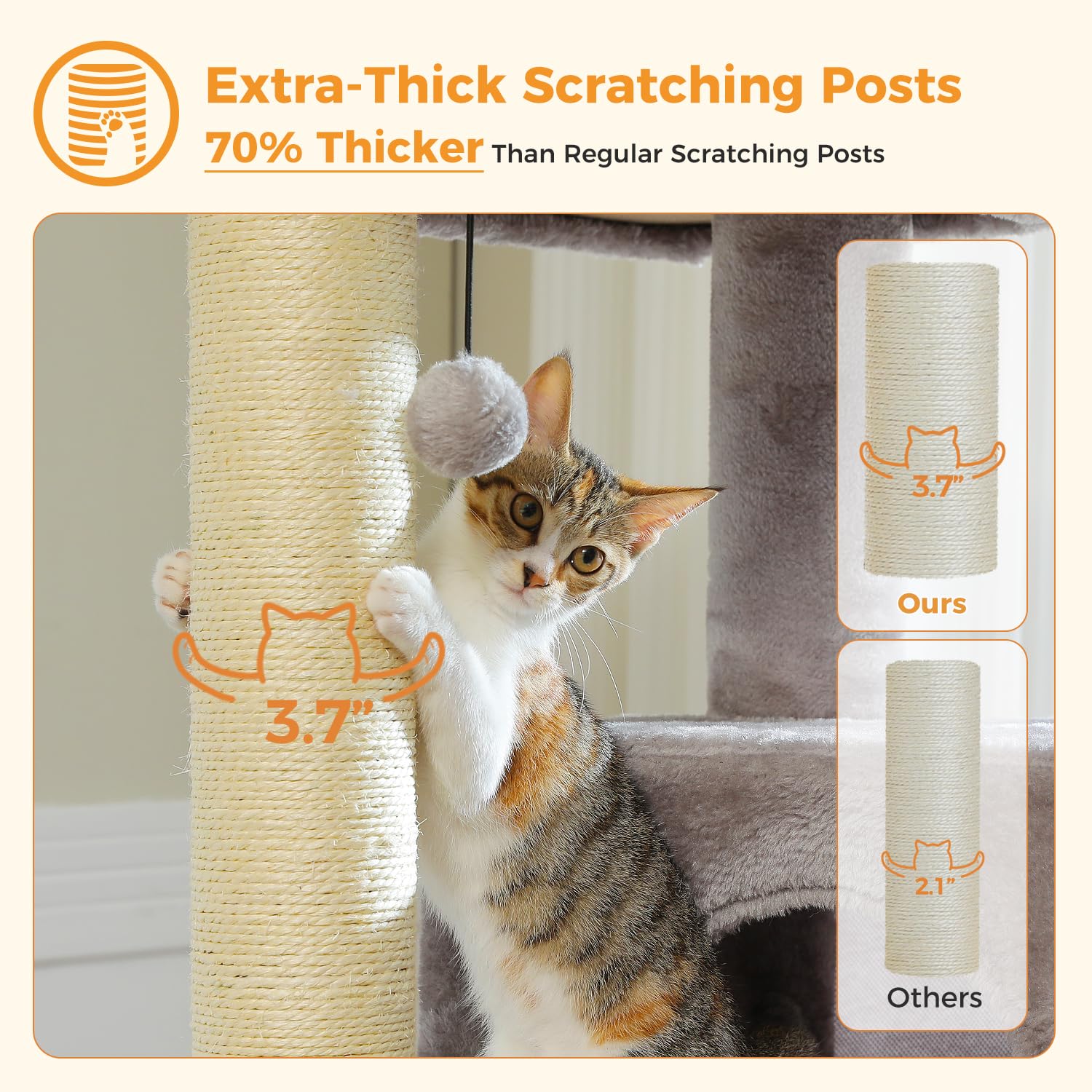 PAWZ Road Albero per gatti grande da 147 cm, con tiragraffi ispessiti (φ3,7 pollici) per gatti adulti di grandi dimensioni, 13,6 kg, centro attività multi-livello con struttura in metallo, amaca e