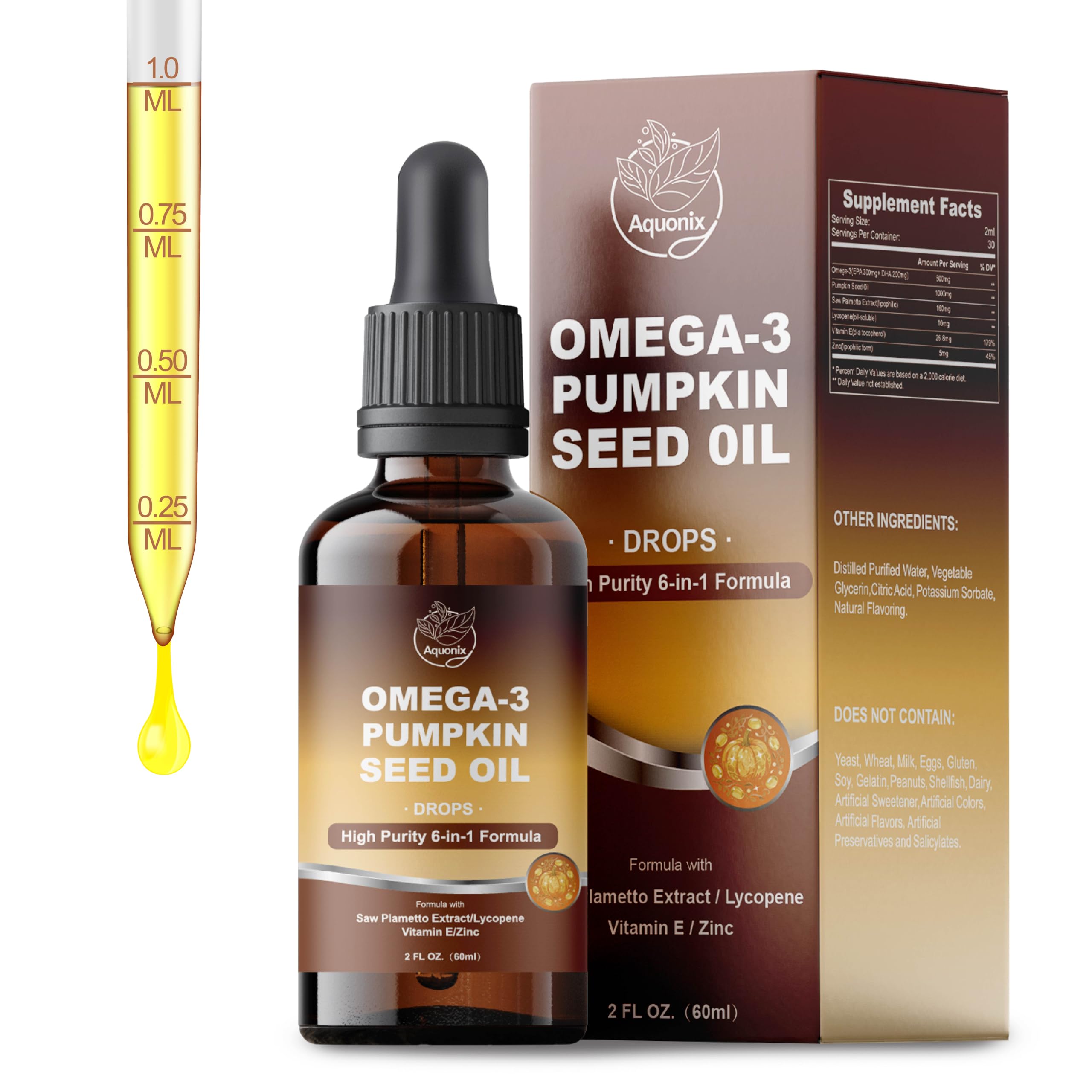Omega-3 Pumpkin Seed Oil Drops with Saw Palmetto for Men, 2 FL OZ