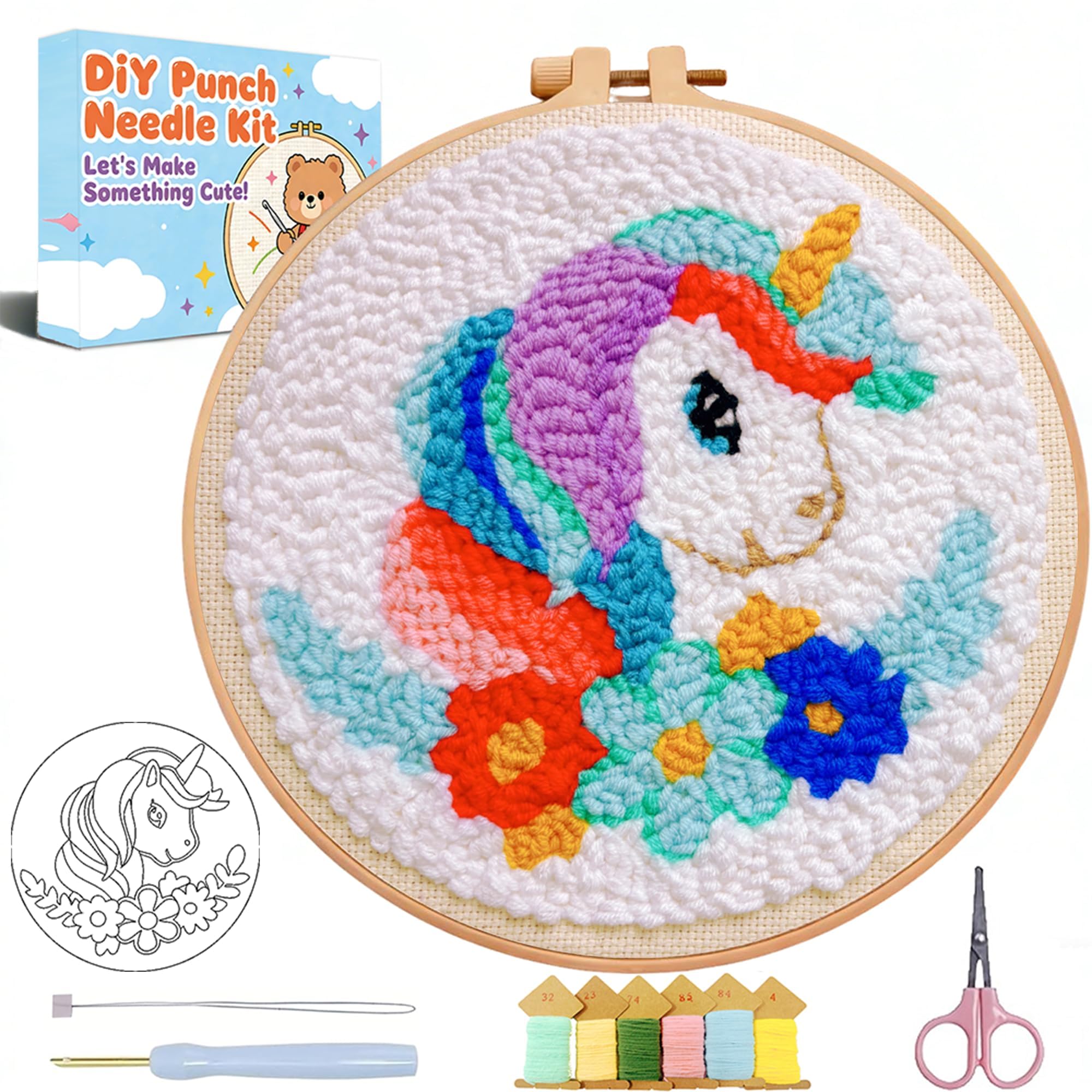 Punch Needle Kit for Beginners Adults-Rainbow Horse,with Video Tutorial