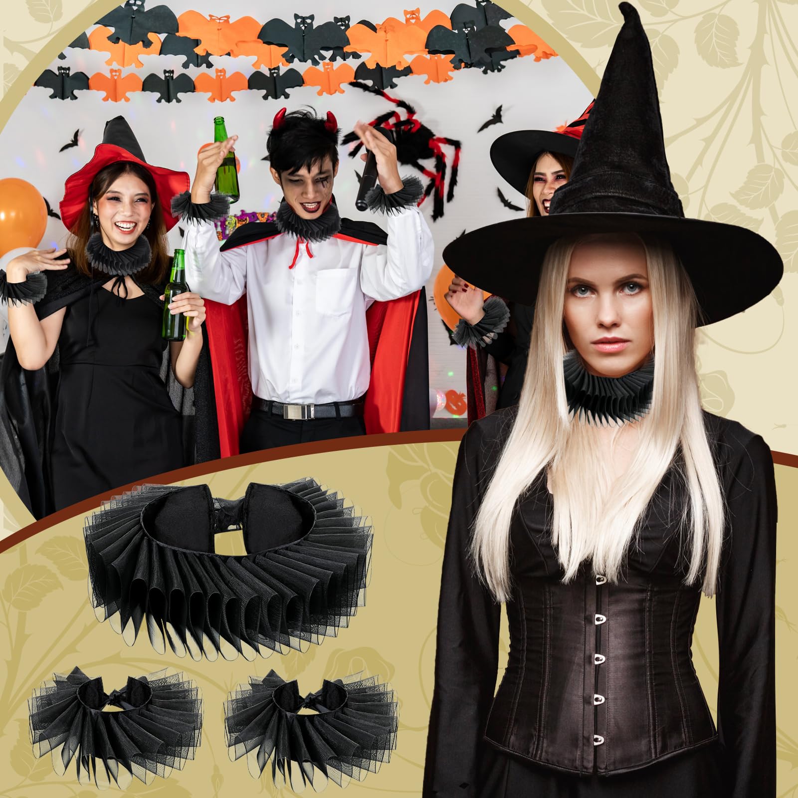 Geyoga Halloween Clown Collar and Cuffs Set Renaissance Elizabethan Neck Ruffle Collar Wrist Clown Cosplay Accessories