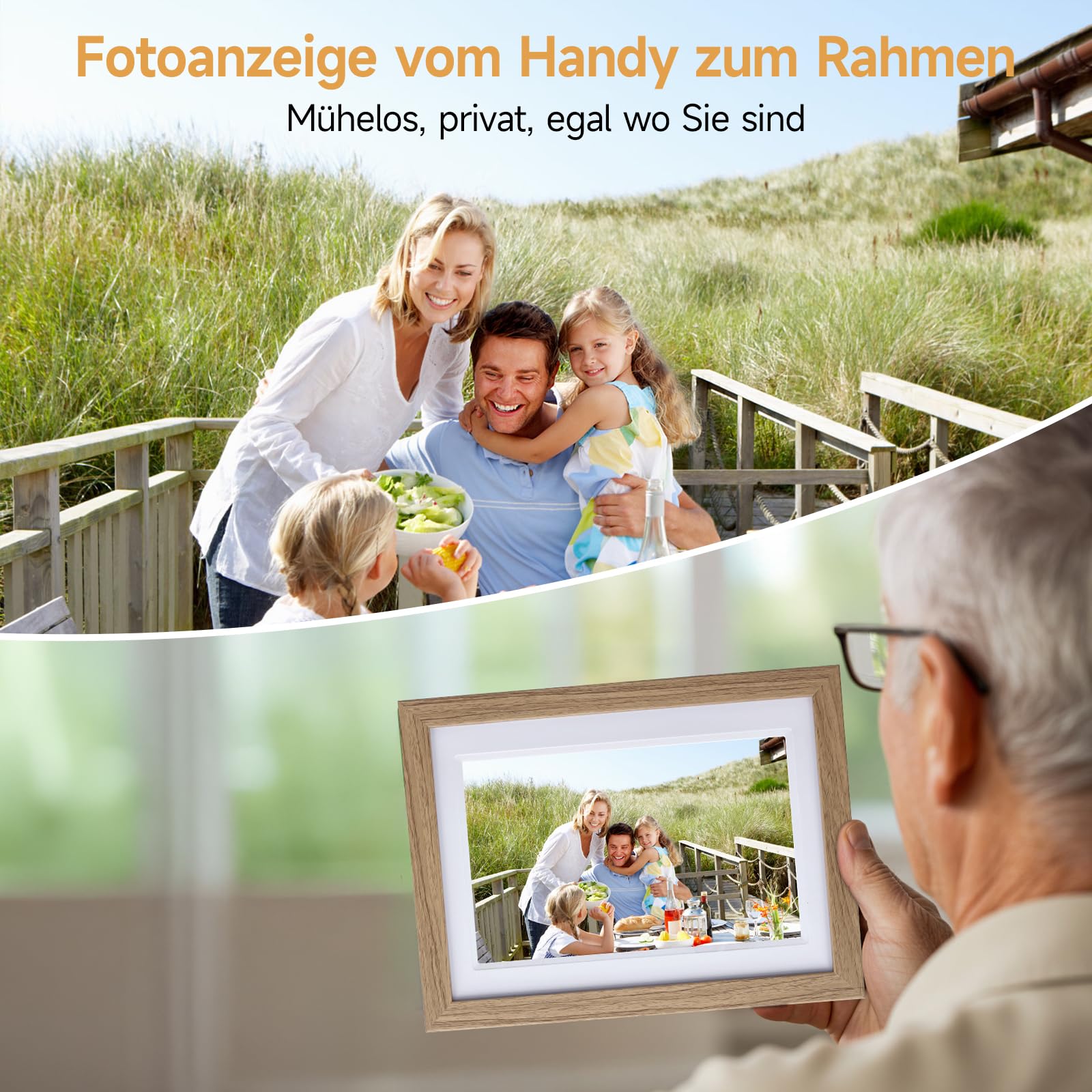 Rollei Smart Frame WiFi 1010 Digitaler Bilderrahmen 10,1 Zoll Frameo Digital Photo Frame 1280x800 IPS Touchscreen 32GB Speicher Holzoptik Eiche Digitaler-Bilderrahmen-Digital-Elektronischer-Fotorahmen