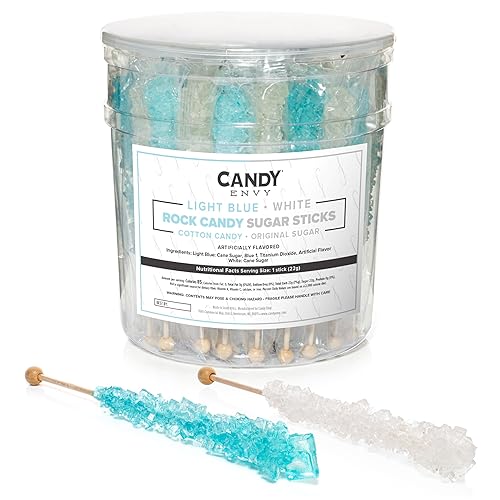 Candy Envy Combo de 36 barras de cristal de caramelo de roca azul claro y blanco