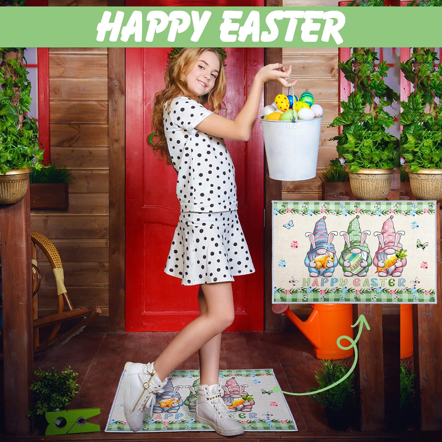 Hoolerry 3 Pcs St. Patrick's Day Easter Gnome Doormat Green Shamrock Egg 15.7 x 23.6 Inch Valentine's Day Welcome Door Mats Gnome Entrance Mat Non Slip Washable Indoor Outdoor Rug for Home Decor