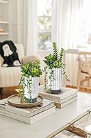 Vista 7 de Hollyone Juego de 2 plantas suculentas artificiales de 9 pulgadas, plantas suculentas falsas en maceta de cerámica, plantas suculentas