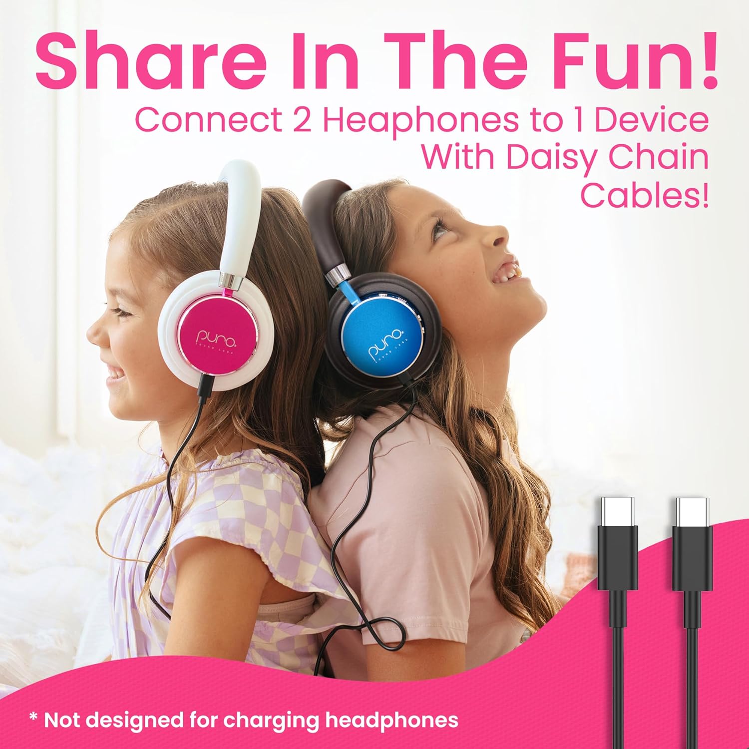 Puro Sound Labs Kids Wireless Headphones – Volume-Limiting 85dB, Built-In Mic, Studio-Grade Sound, 20-Hour Battery Life, Comfortable Fit & Easy to Connect Kids Bluetooth Headphones – BT2200 Plus, Pink