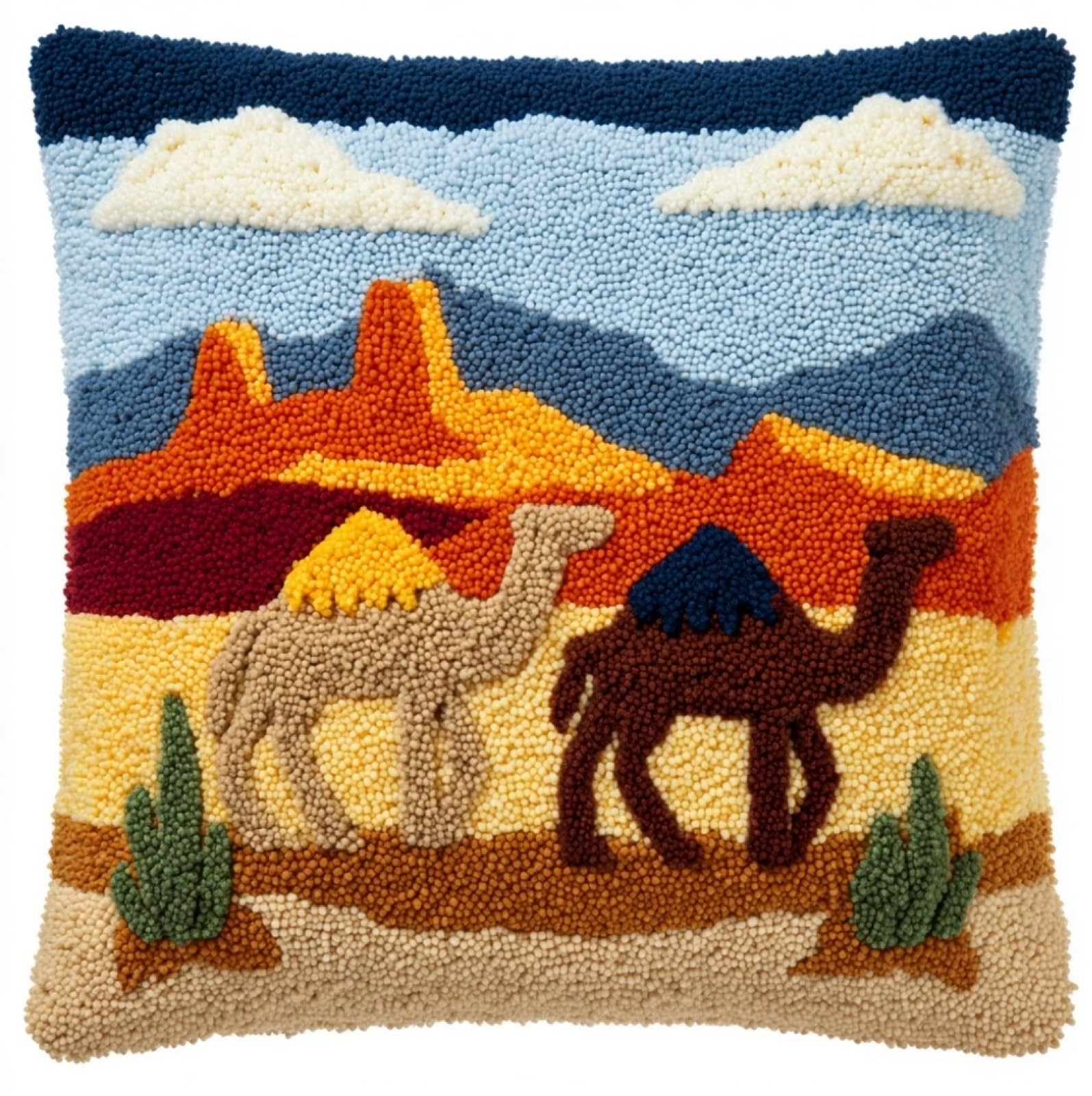 Wallustrioaw Desert Camels Latch Hook Pillow Case Kit For Adults 17X17inch,