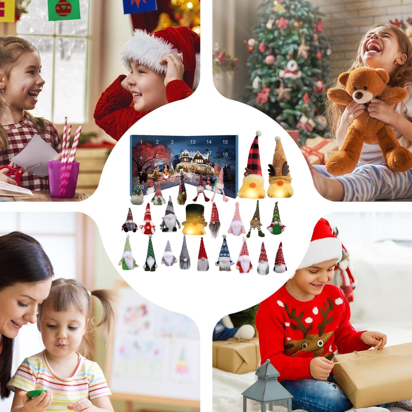 Weihnachts-Adventskalender Süße Weiche Leuchtende Plüschpuppen-Dekoration | 24 Boxen Weihnachtskristallpuppe Für Festtag, Wohnzimmer, Schlafzimmer, Sofa, Auto, Erwachsene und