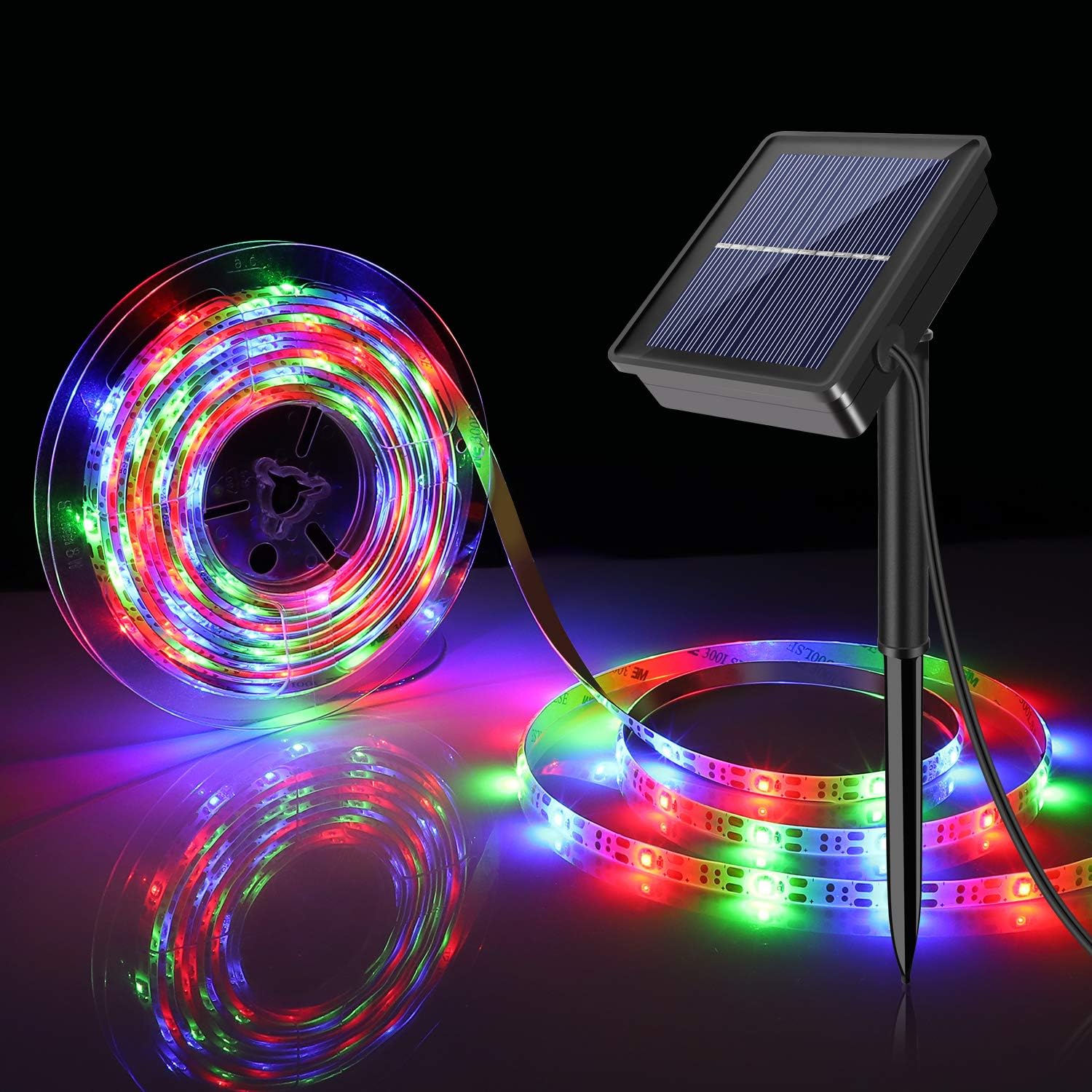 Solar Strip Lights, 16.4 feet LED Flexible and Cuttable Solar String Lights, Waterproof IP 65, 8 Modes, Auto ON/Off Light Strips for Indoor Outdoor Lighting and Decoration(RGB)