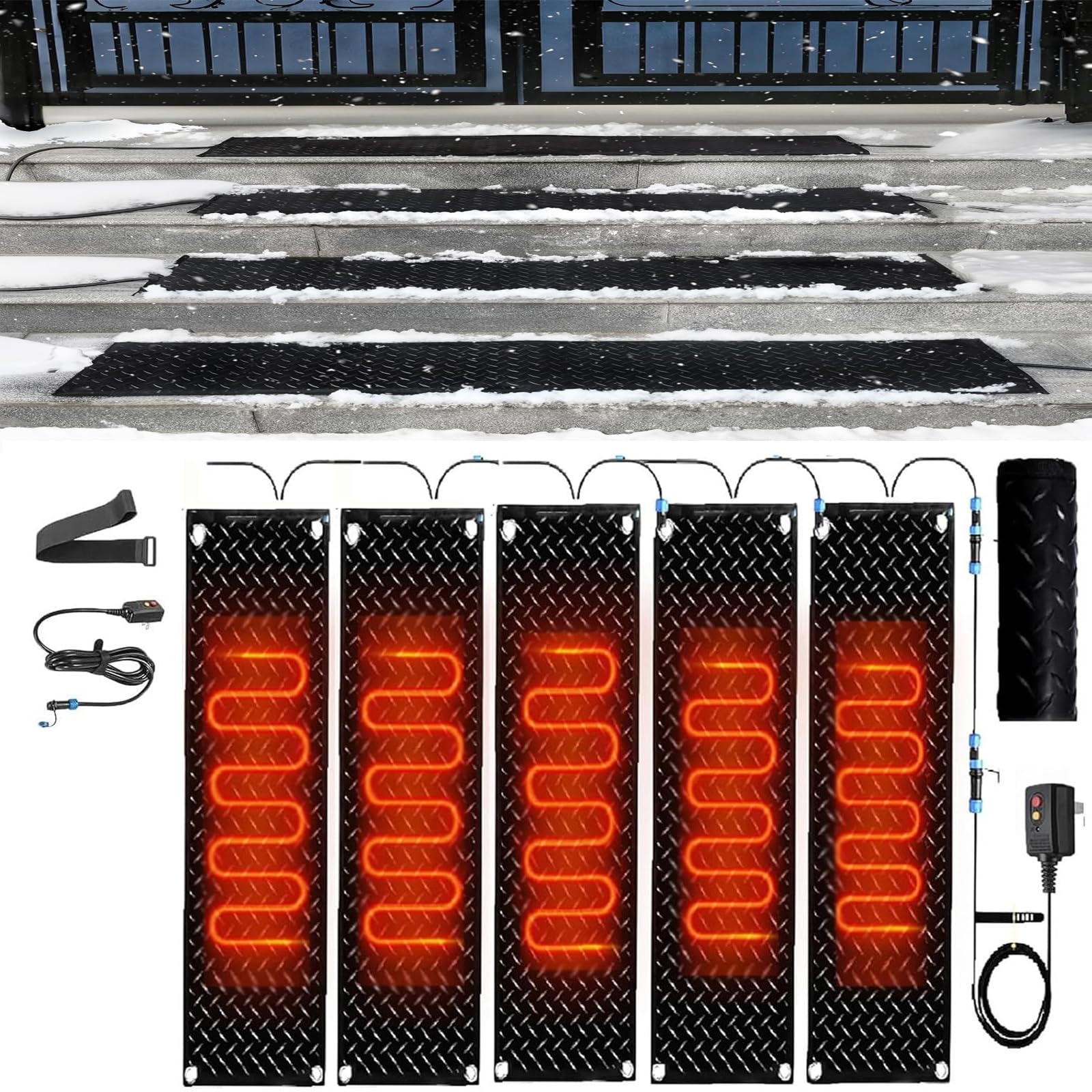 Mata do topienia śniegu Premium – antypoślizgowa gumowa mata zewnętrzna do usuwania lodu zimą – mata do szybkiego topienia śniegu w temperaturze 125°F(30x150cmx5Pcs)