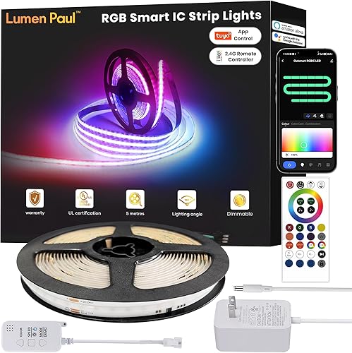Tira de luces LED COB inteligentes RGB, 16.4 pies, 480 LEDsm, cambio de color IC, sincronización de música, compatible con AlexaGoogle