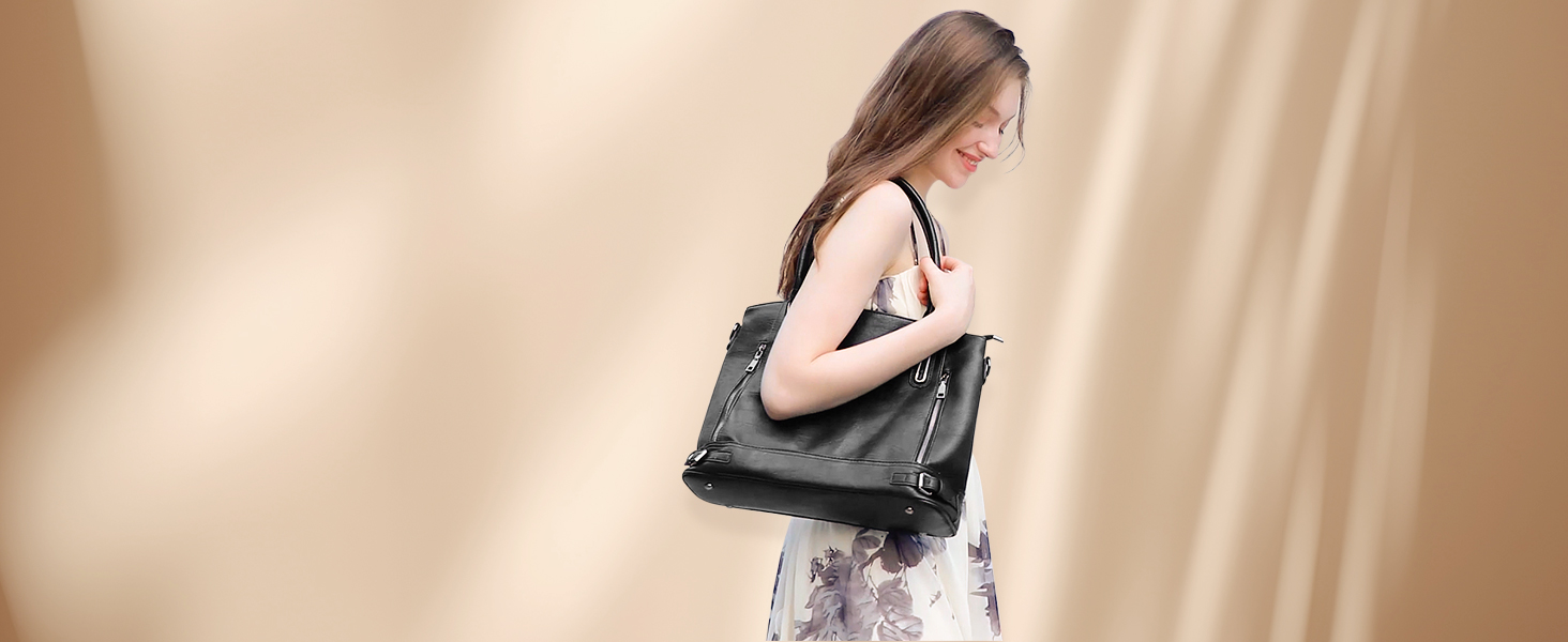 Sac à Main Bandoulière En Réxine Noir - Poignée Cuir Enveloppant - Fourre-tout Détachable LTG PRO
