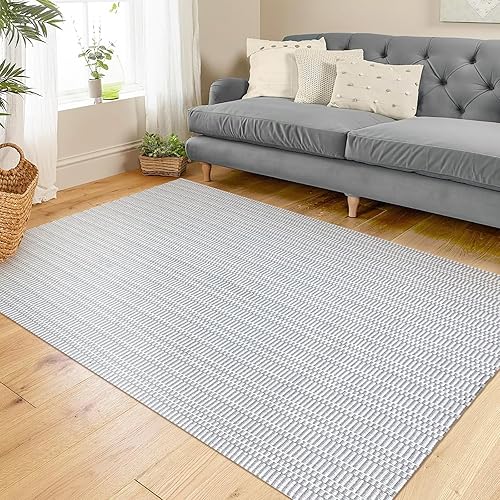 KOZYFLY Washable Area Rug 4x6 Ft Rubber Backed Rugs for Entryway Bedroom Throw Rugs Boho Entry Rug, Cotton Braided Floor Carpet for Dining Room Living Room, Light Gray/White