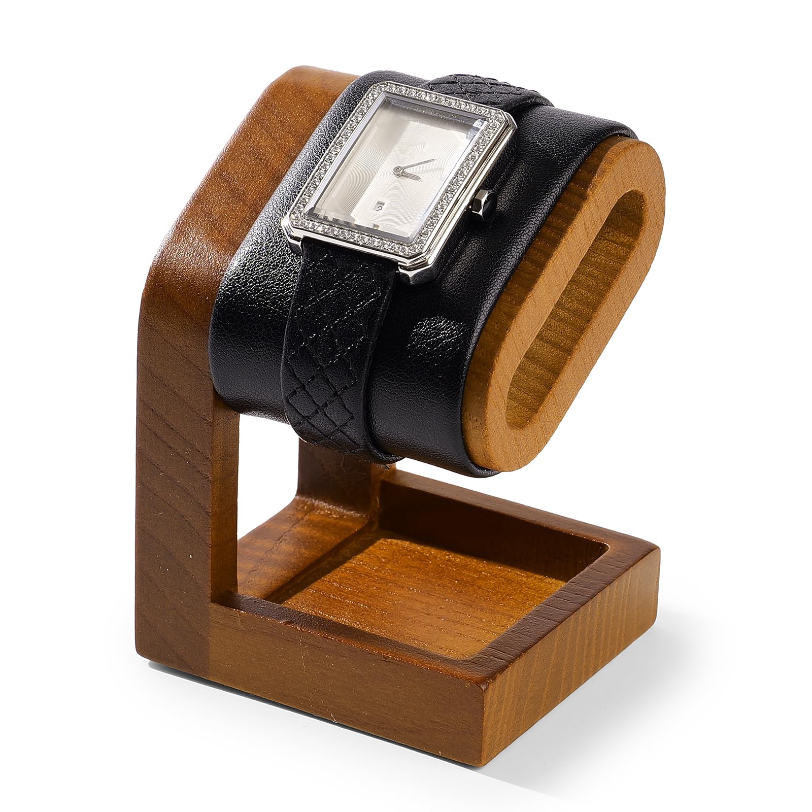 Oirlv Semplice Legno Massiccio Supporto per Orologio, Portaorologi In Legno,Portaorologi(Nero)