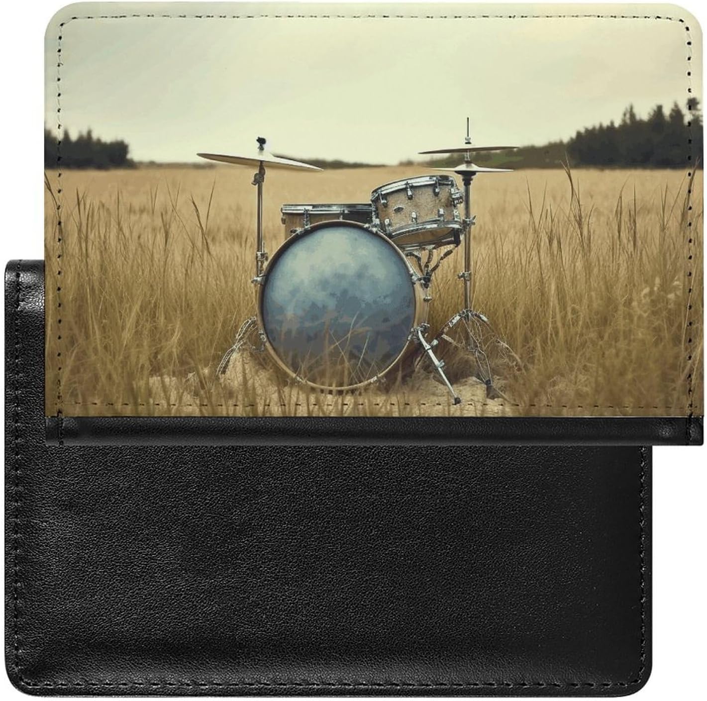 Music Drum in Field Passport Holder Wallet Card Case Fashion Travel Passport Cover Documents Organizer ID Protector Holder Unisex-adult