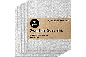 Febu 10 Reusable Swedish Dishcloths for Kitchen with Antibacterial Cellulose Sponge + Microfiber
