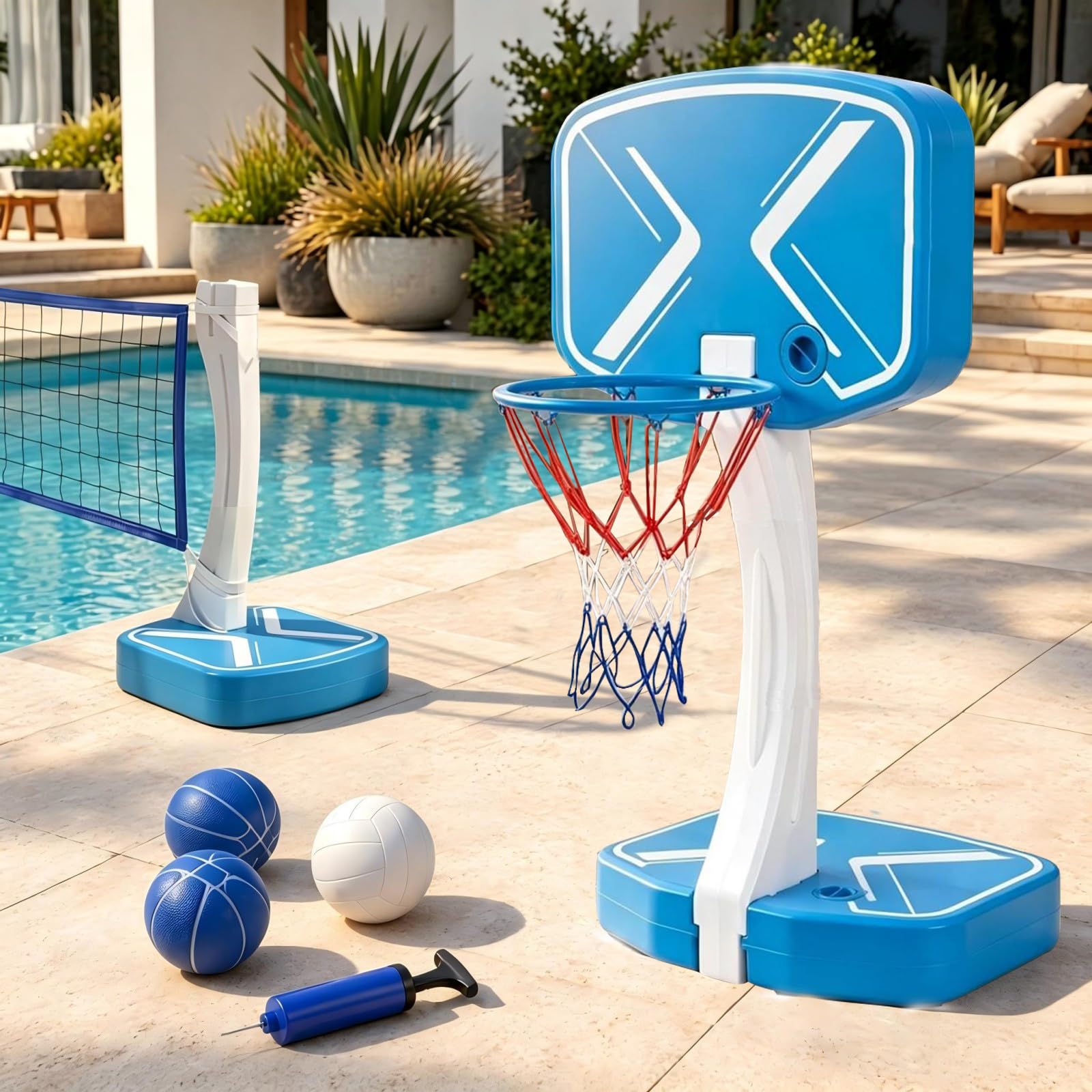 LIFEZEAL Volleyballnetz und Basketballkorb für Pool