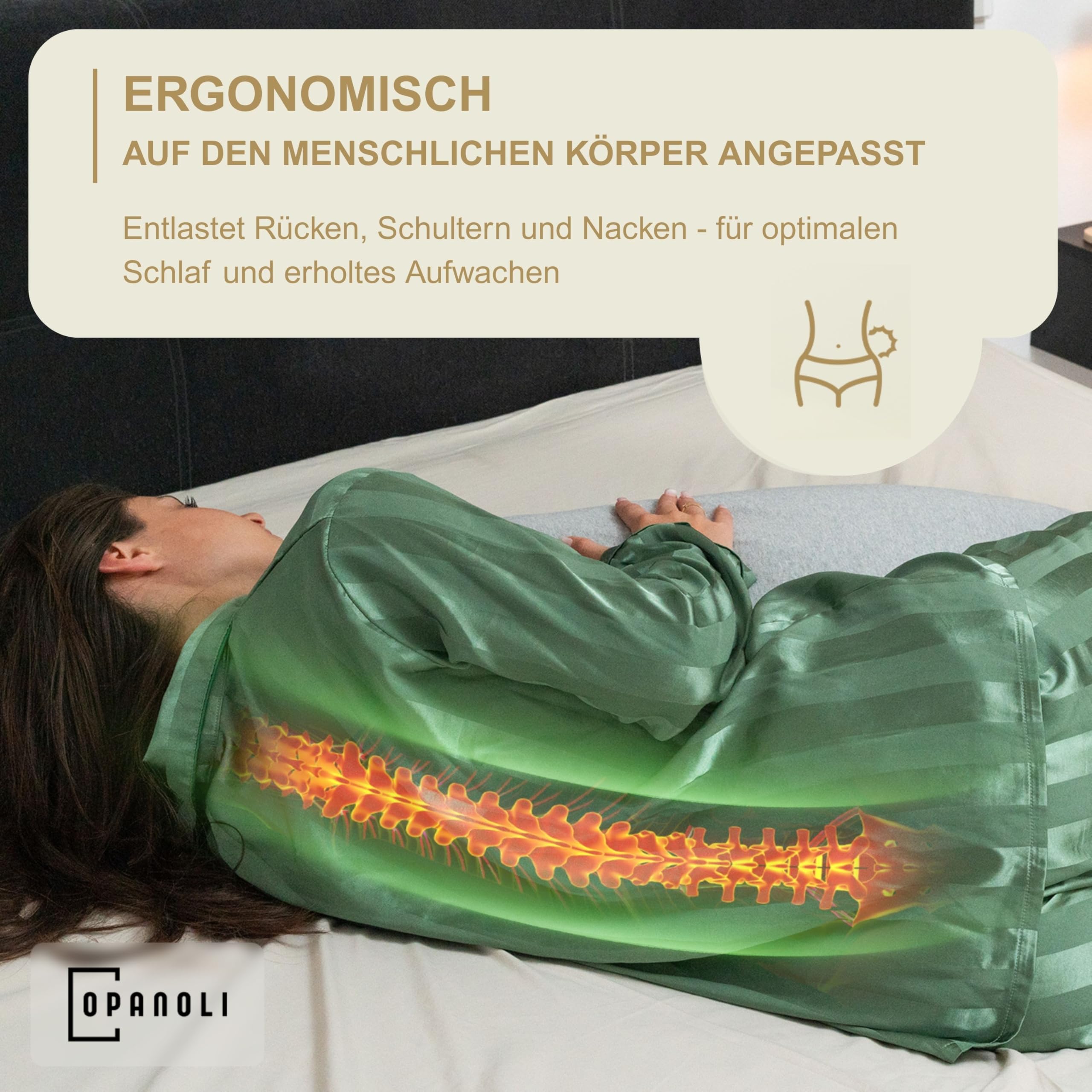 ergonomisches Seitenschläferkissen - entlastet Schulter, Rücken & Hüfte - individuell befüllbar - für alle Seitenschläfer & Schwangere - 100% Baumwolle, waschbar & Oeko-TEX (Grau)