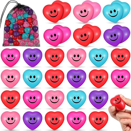 60 bolas de estrés para San Valentín con forma de corazón, sonrisa, cara, bolas de espuma en forma de corazón, bolas de alivio del estrés para