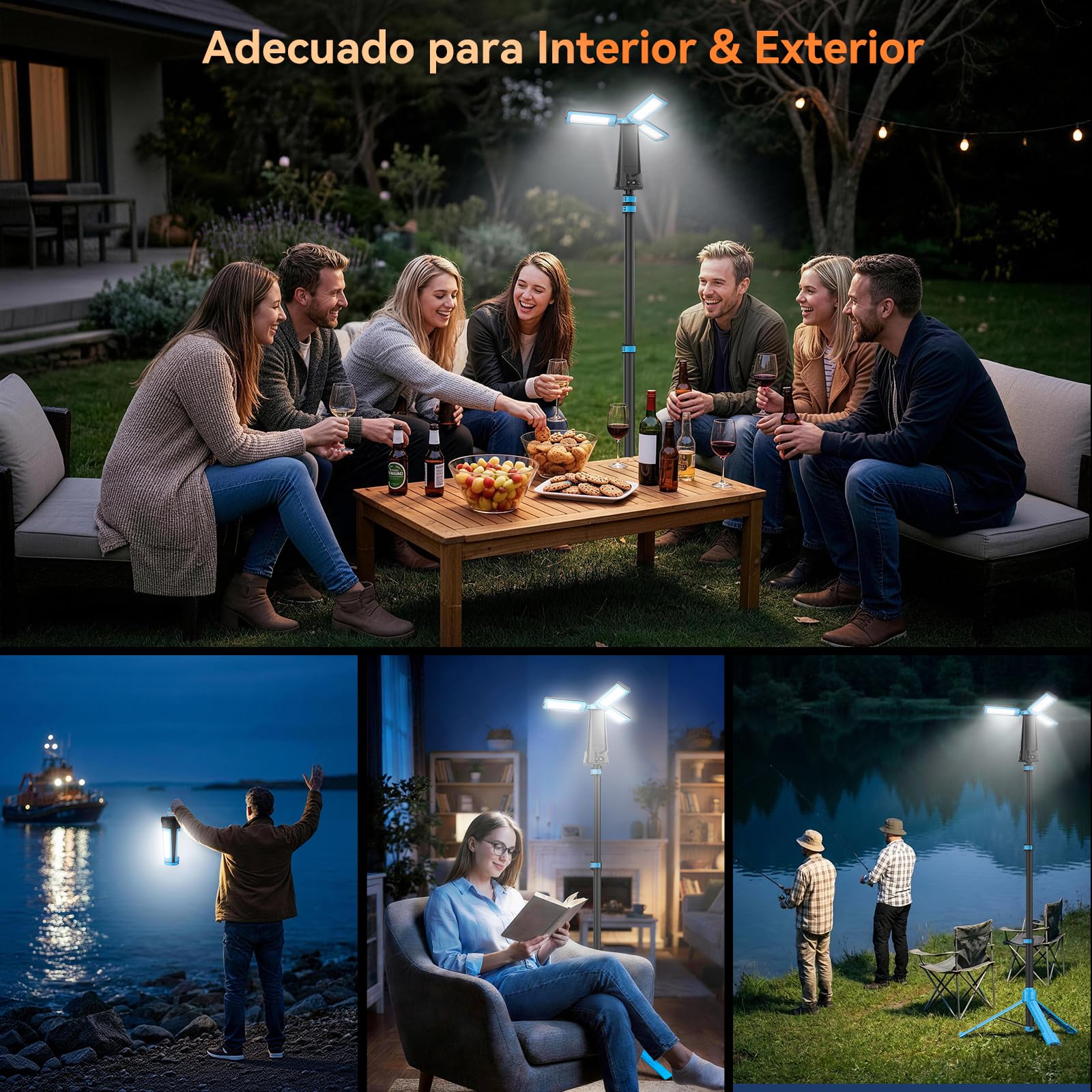 12000 mAh Foco LED Recargable con Trípode, 5000 LM Foco LED Exterior Batería, Luz Recargable Portátil Regulable & 5 Modos, Lámpara de Trabajo Ajustable para Construcción Taller Camping (Azul)