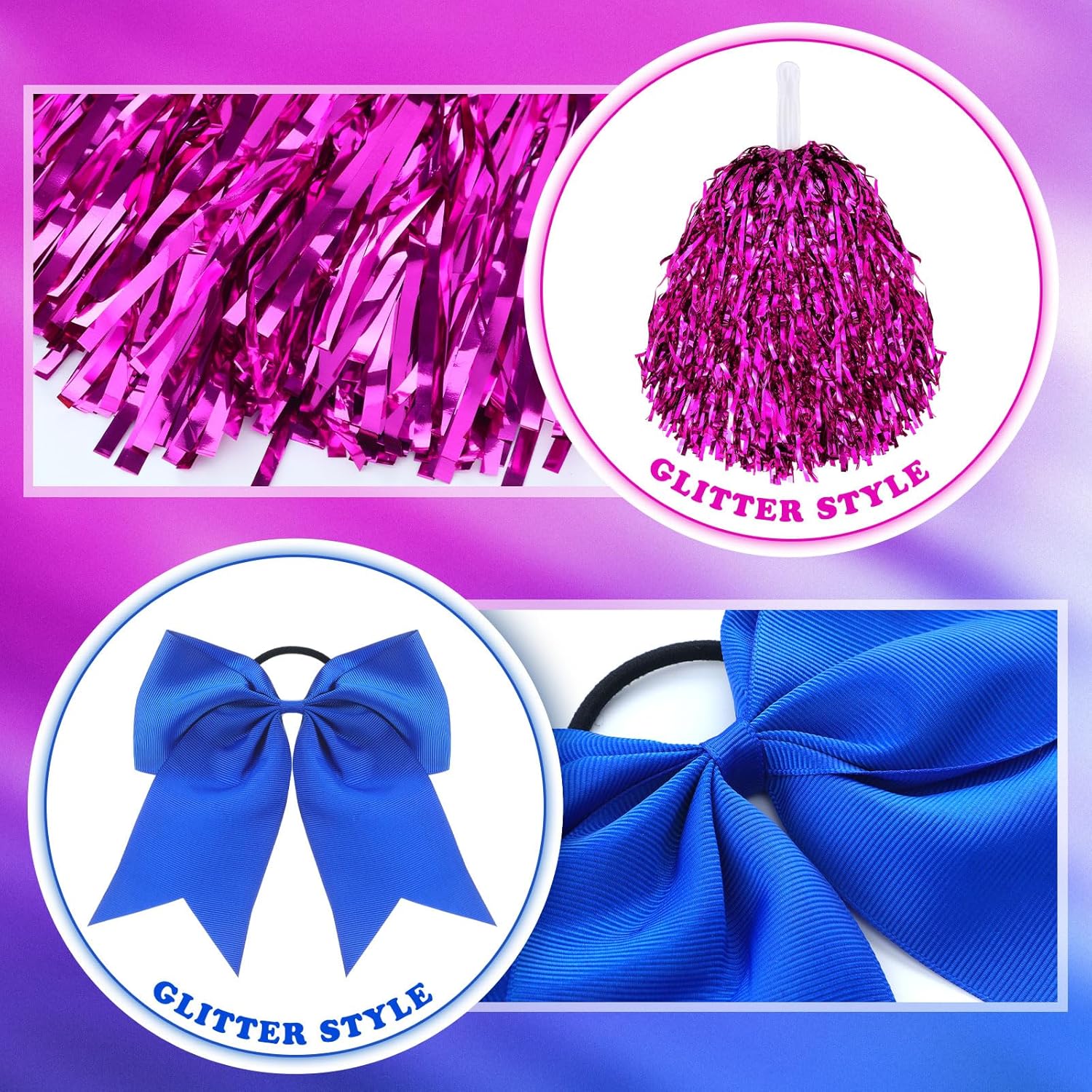 36 Pcs 10 Inch Cheerleading Pom Poms Bulk and 7 Inch Large Cheerleading Hair Bow for Girl Cheer Pompoms Accessories for Sport Events Dance Party Basketball Football Team