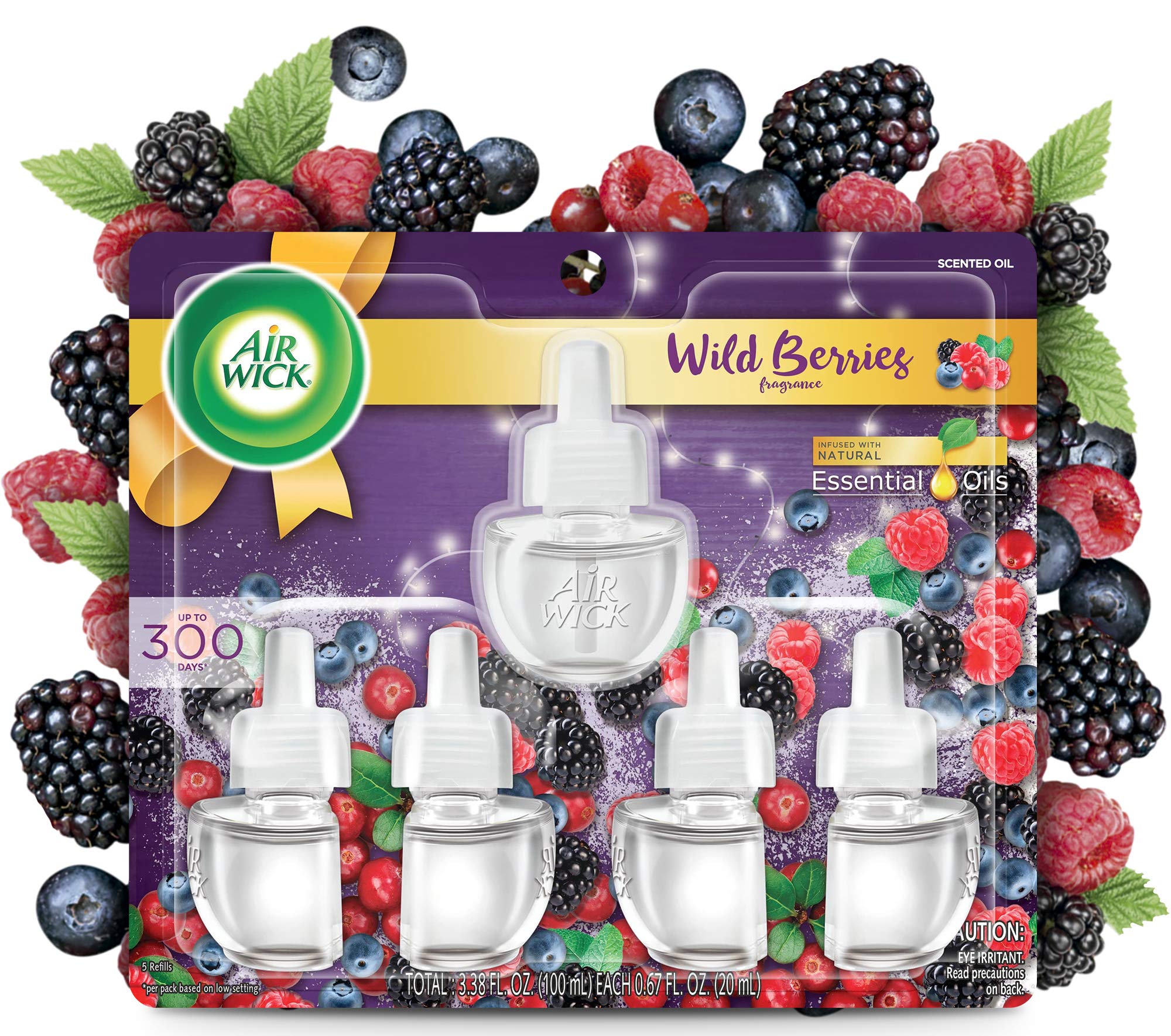 Air Wick Plug in Scented Oil 5 Refills, Wild Berries, Fall scent, Fall spray, (5x0.67oz), Essential Oils, Air Freshener, Packaging May Vary