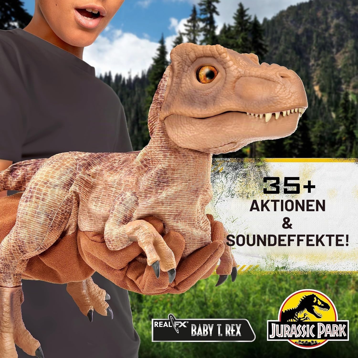 Wow! Stuff Jurassic World Baby T-Rex Dinosaurier Handpuppe, mit verstecktem Steuergriff & Handschuh, über 20 Sounds & Bewegungen, Größe ca. 58 cm, batteriebetrieben