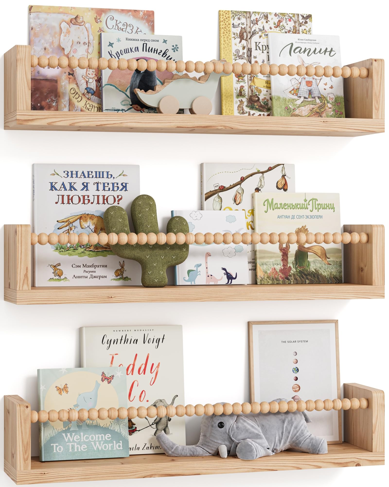 Seocry Nursery Book Shelves, Set of 3, Floating Shelves for Toddler, Nursery Decor (Wood, 23 Inches)