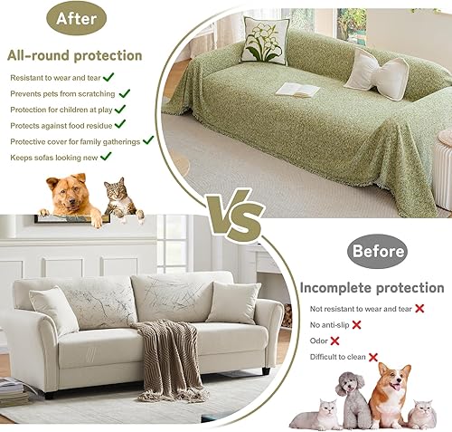 Miniatura 223 de HANDONTIME fundas de sofá beige para sofá, fundas boho de jacquard y corduroy para perros, funda de sofá de felpilla para perros, protector suave