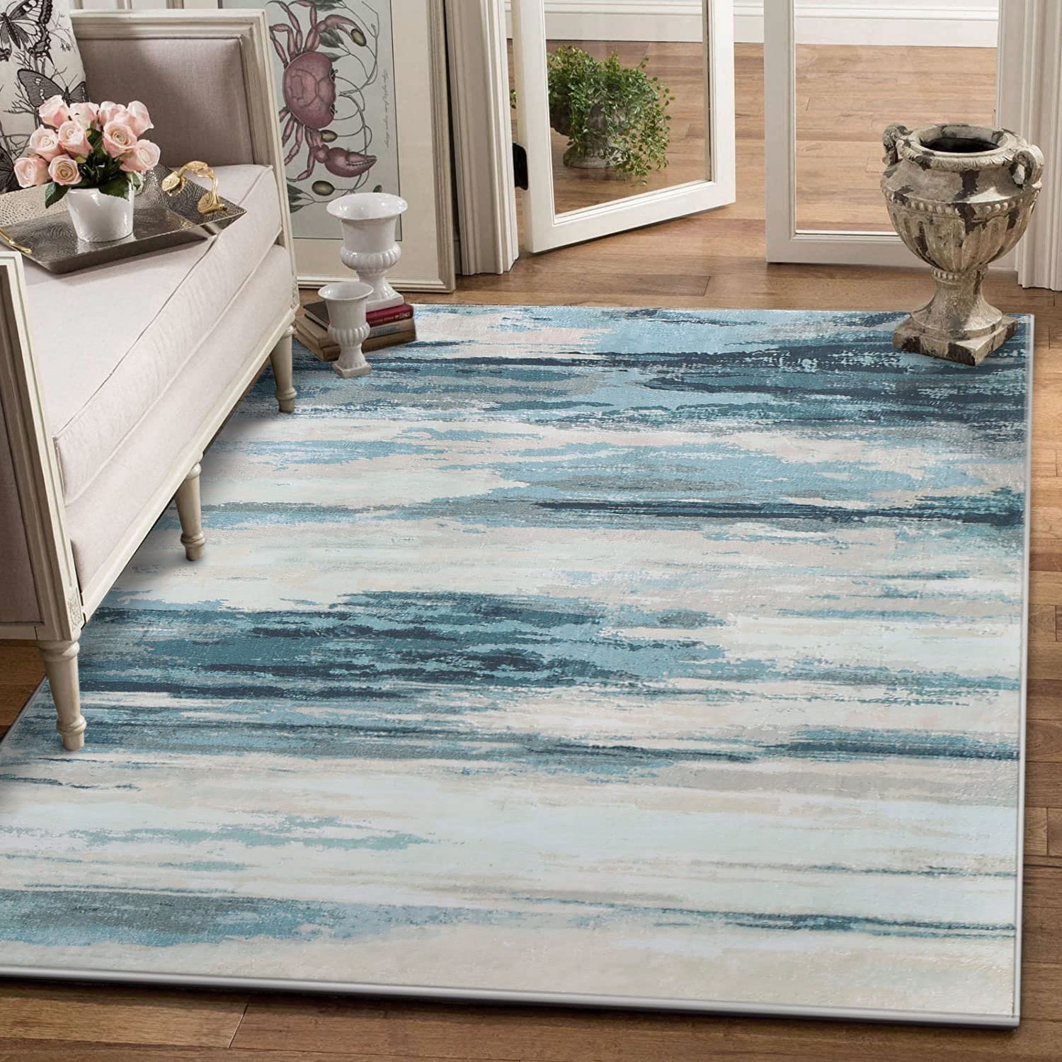 Tinyboy-hbq Rugs Living Room 80x120cm, Modern Soft Rug Bedroom Non Slip Short Pile Blue Large Abstract Area Rugs Carpet Home Decor - Image 2