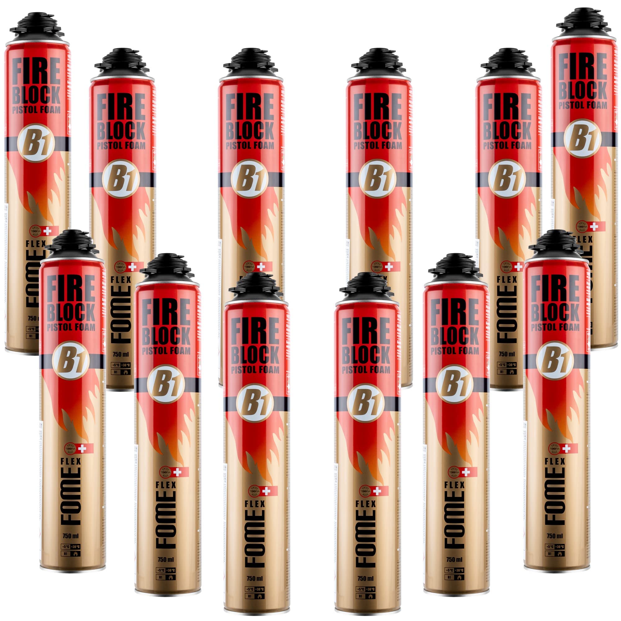 B1 Montageschaum 750ml, Brandschutzschaum schwer entflammbar, feuchtigkeitshärtend, PU Pistolenschaum, Montageschaum, Bauschaum, Füllschaum, Dämmschaum (12x Brandschutzschaum)