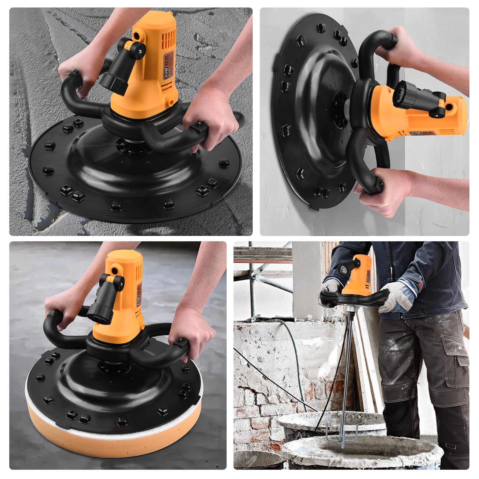 1680W 2in1 Elektrisch Putzglättmaschine & Rührwerk Ø380mm 280-2800UPM | 6 Gang, LED Putzbearbeitungsmaschine, Poliermaschine Putzmaschine Wandschleifer Betonglätter Beton Mörtel Rührer Handrührwerk