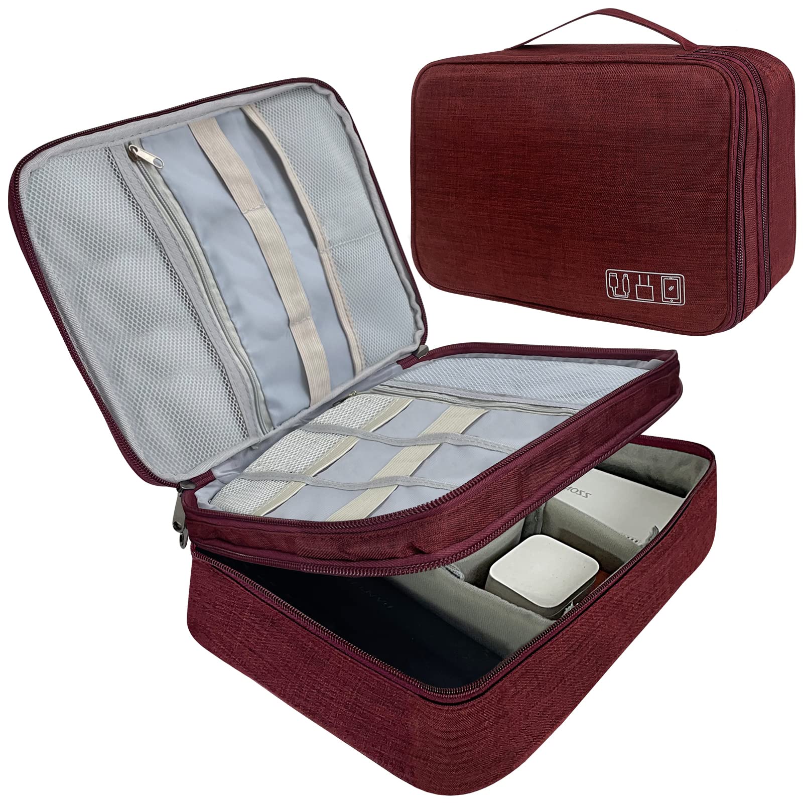 Wesoke Travel Electronics Organizer, Double Layer Cable Organizer Bag, Large Water Resistant Electronic Accessories Carrying Cases, Shockproof Storage Pouch Bag for Cord/iPad/Cables/Charger