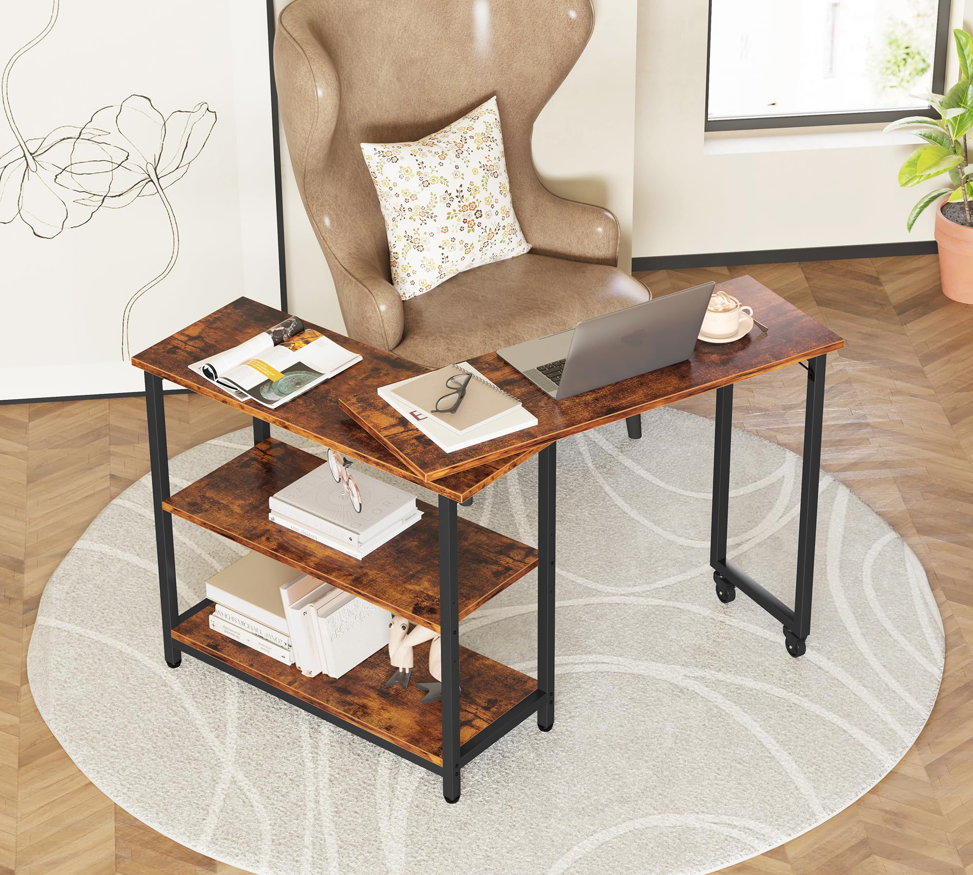 Yusong 360° Rolling Couch Desk for Laptop, Side Table with Rotating Top