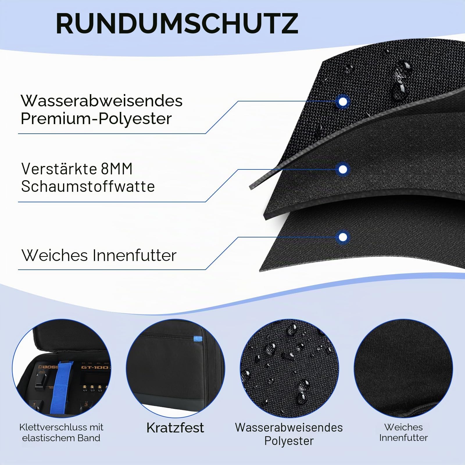 Tragetasche kompatibel mit Boss ME-90/GT-1000/GX-100/ME-80 Gitarren-Multieffektpedal, Gitarren-Pedalboard-Tasche mit Mehreren Taschen für Gitarrenkabel und Zubehör (60 x 8,9 x 29 cm), nur Tasche | Tragetasche für Gitarren-Pedale mit mehreren Taschen für G