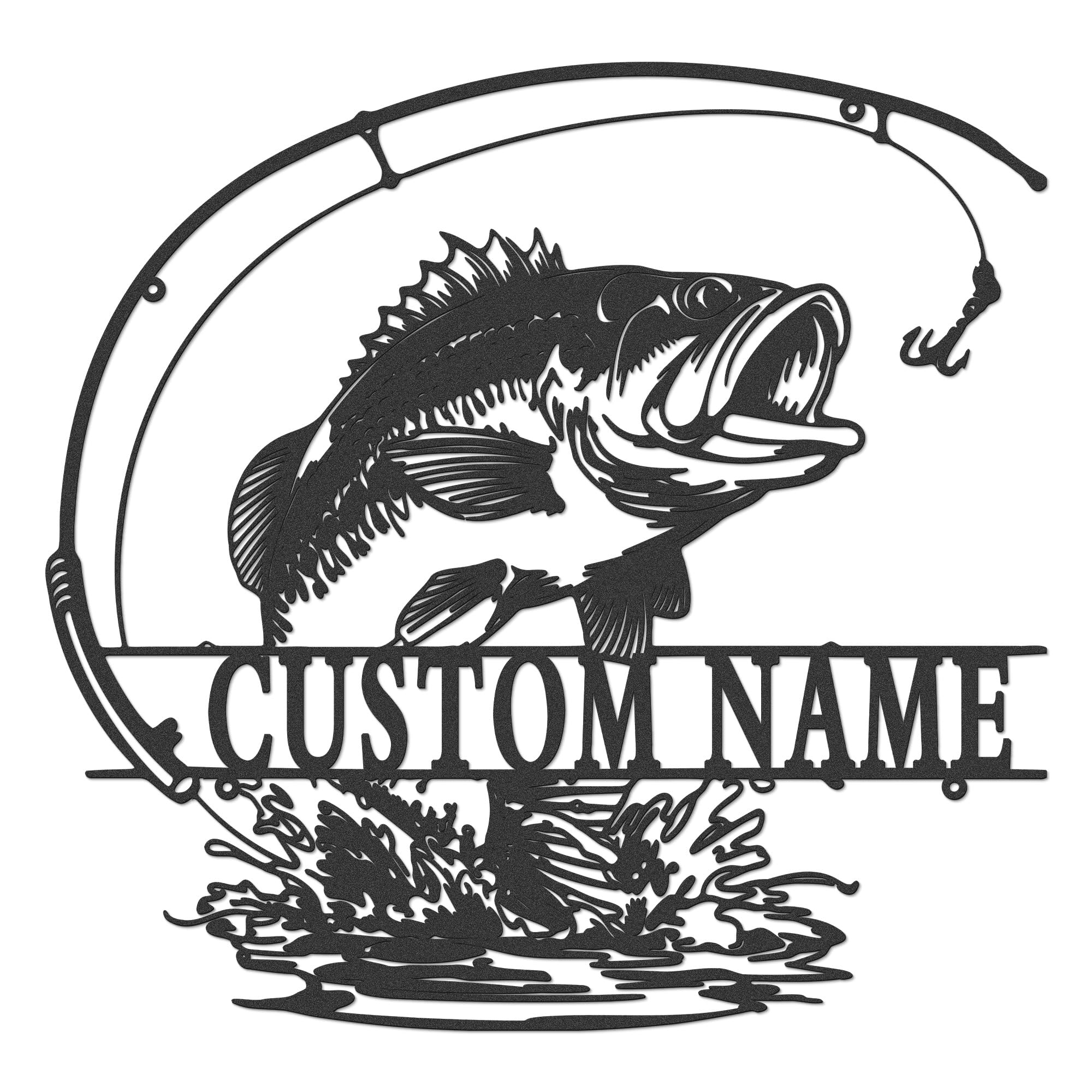 Custom Vintage Metal Bass Wall Art – Personalized Rustic Fishing Sign with Name for Outdoor, Man Cave, Garage, Cabin