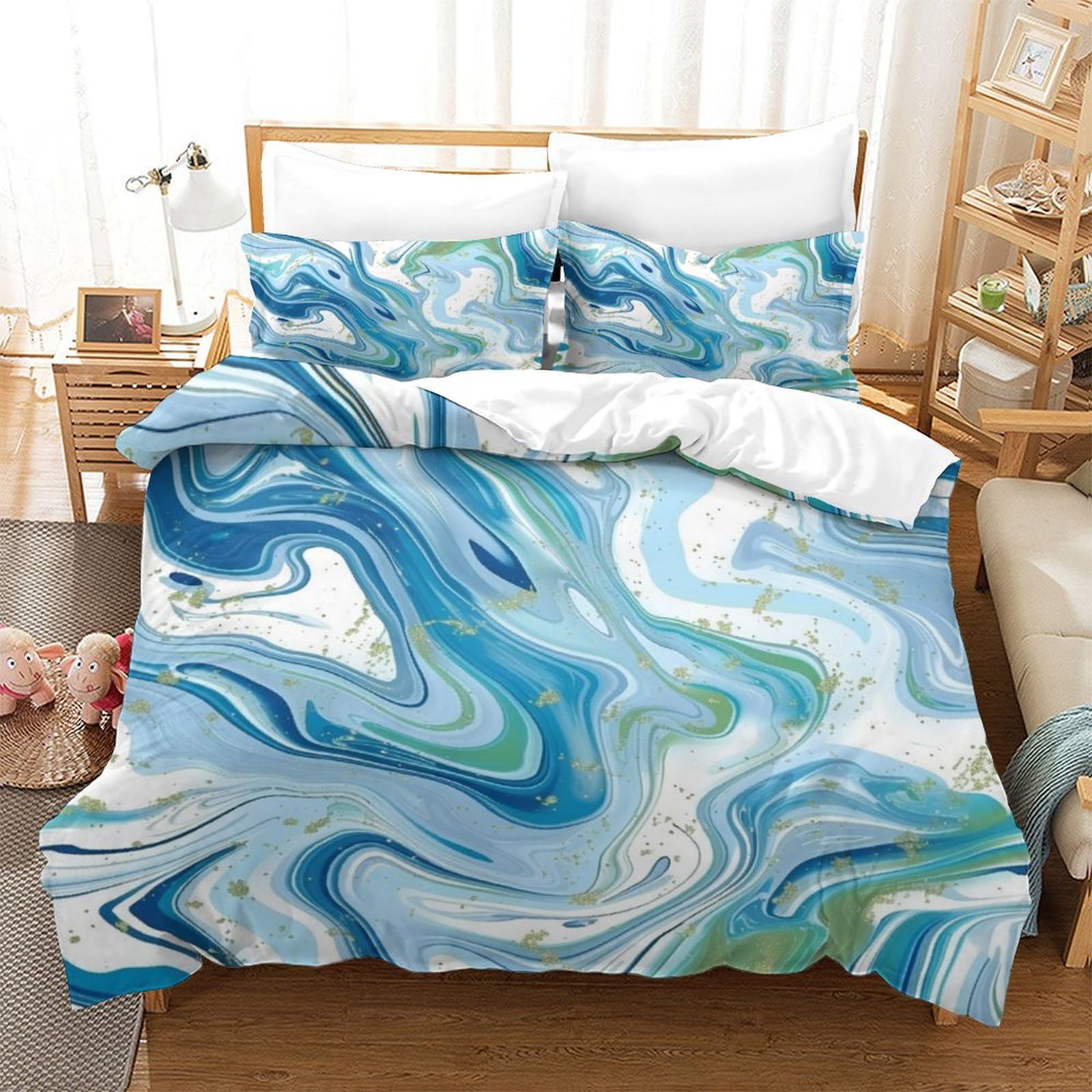 P1S9U7W5Y Marble Pattern 3D Printed Duvet Cover Set 3pcs Microfiber Watercolor Bedding Set Super king（260x220cm）