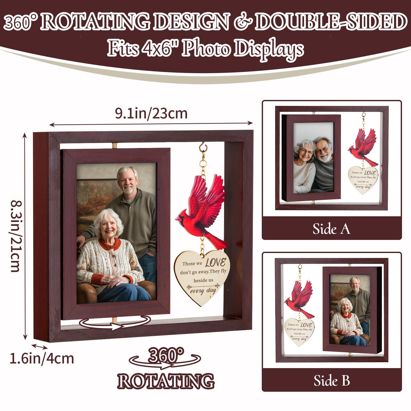 Cornice Commemorativa Legno Con Ciondoli A Cuore Per Due Foto 10x15 - Ricordo Persona Cara - copertina