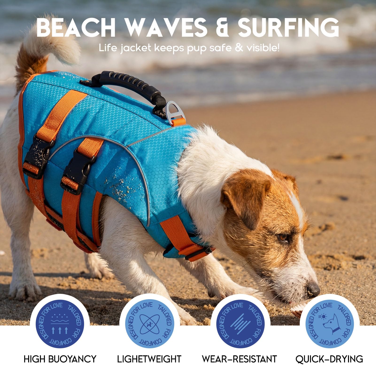 ASENKU Chaleco Salvavidas para Perros para Perros Pequeños, Medianos y Grandes, Arnés Ajustable + Asa de Transporte, Bandas Reflectantes, Ideal para Natación, Paseos en Barco y Actividades Acuáticas