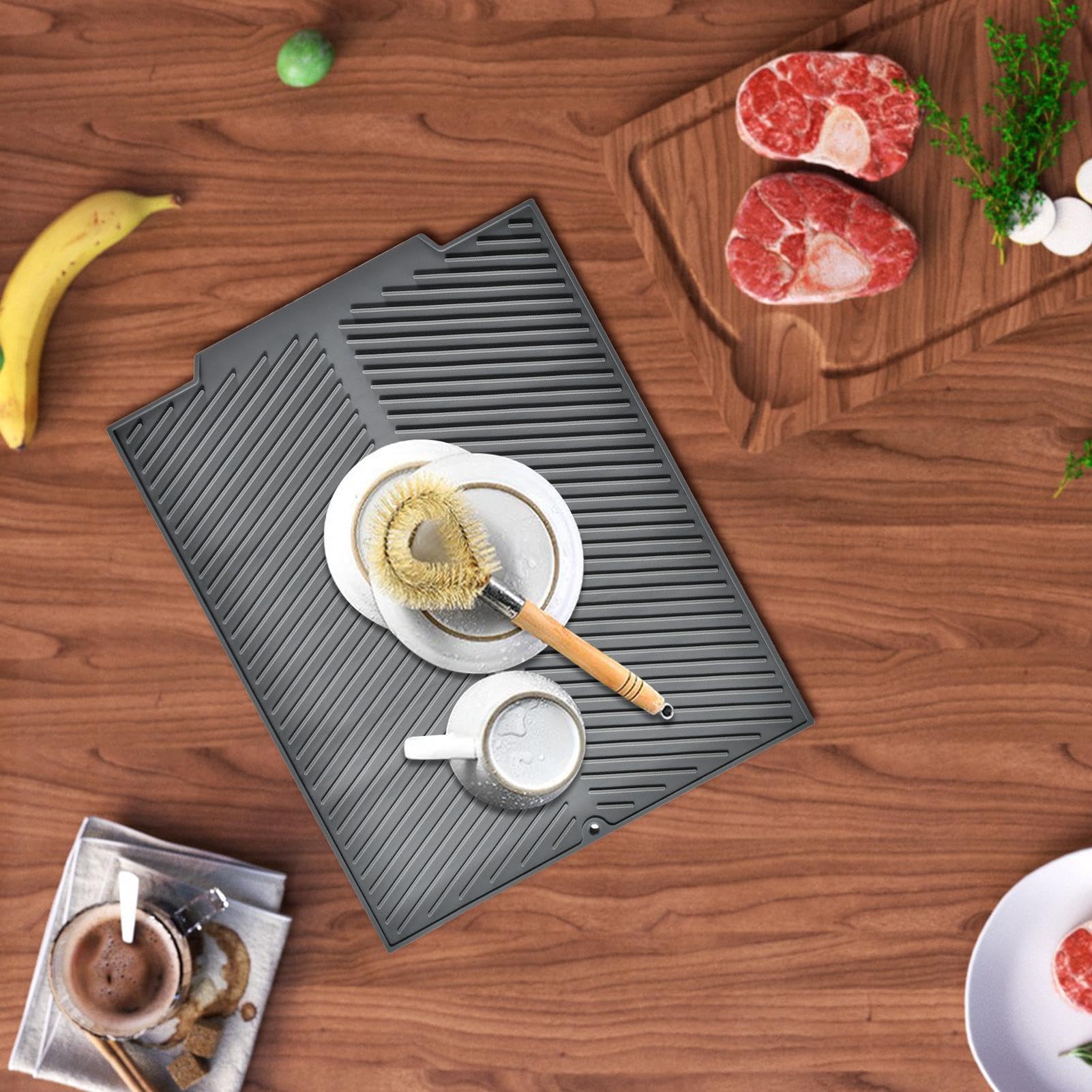 Tappetino scolapiatti in silicone, antiscivolo, tappetino scolapiatti pieghevole, tappetino assorbente per asciugare facilmente in cucina o nel lavandino