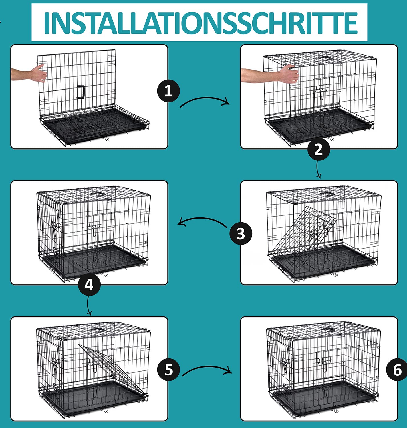 Defacto Hundebox Hundetransportbox, mit 2 Türen Faltbare Hundekäfig aus Metall schwarz, Ink. Bodenschale für deinen Hund, Hundegitterbox, Hundetransportkäfig S-XXL ((M) 61 * 43 * 51 cm)