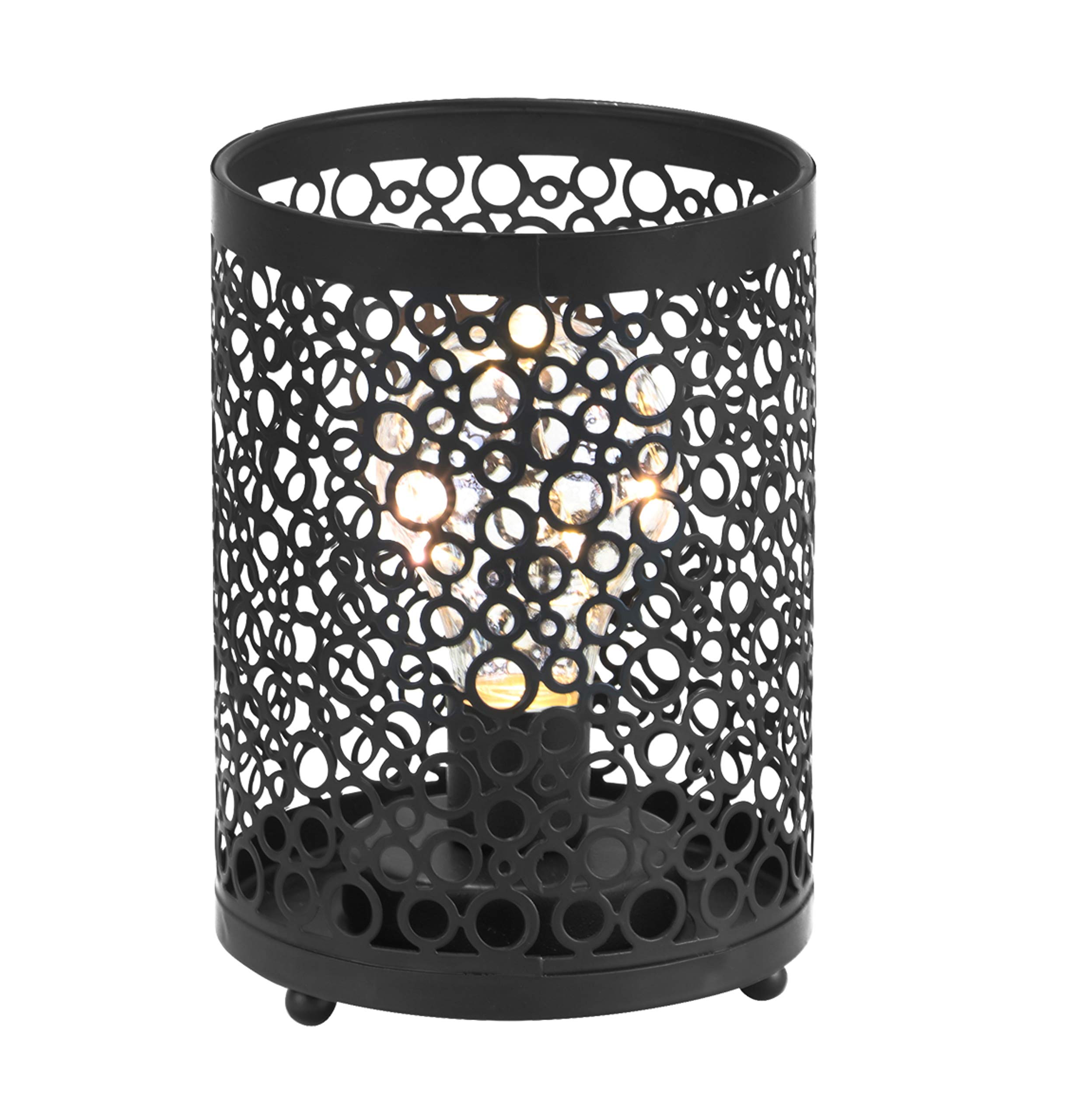 Urban Living Metal Cut Out Cage LED Table Lamp Lantern Black Cylinder Battery Powered Cordless Desk Decorative Bedside Lighting Home Lounge Bedroom Indoor Outdoor 16cm (Circle)