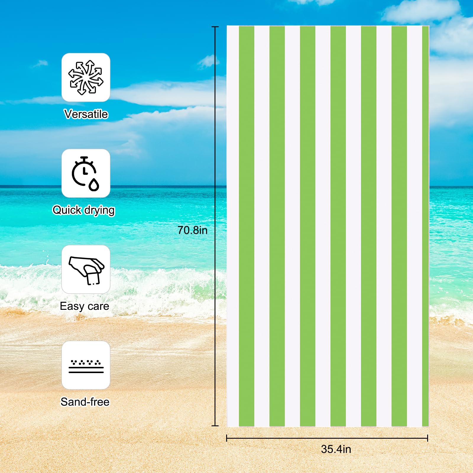 Zusentee Telo Mare Microfibra, Asciugamano da Spiaggia 180x90 cm Asciugatura Rapida, Telo Mare Antisabbia Morbido e Leggero,Adatto per Yoga in Spiaggia Nuoto,Verde