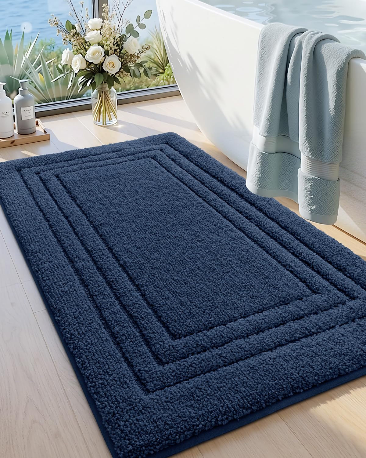 DEXI Bath Mats Bathroom Rug, 36x24 Large Non Slip Bathroom Rugs Washable, Absorbent Bathmat Quick Dry for Shower Floor Sink, Navy Blue