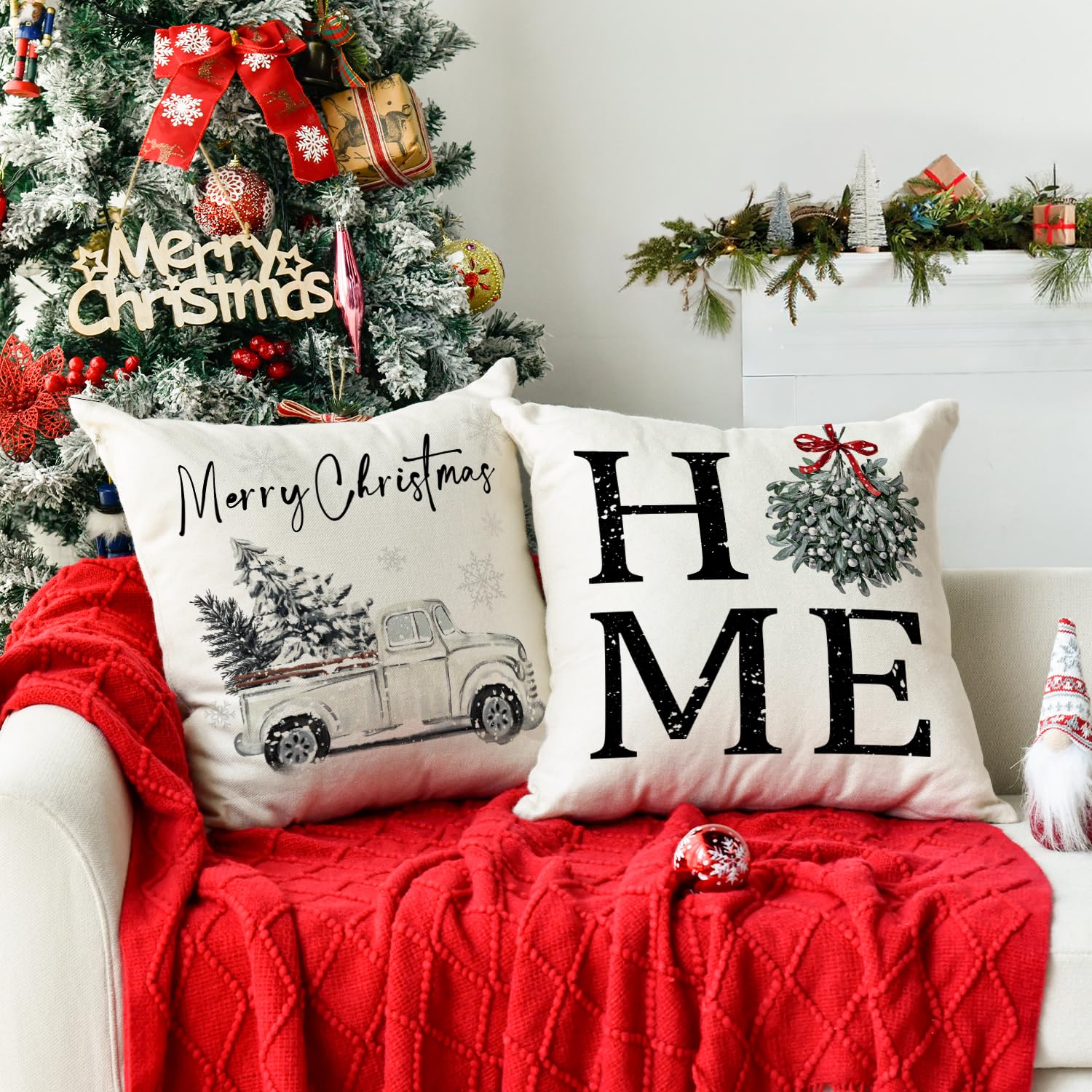 Artoid Mode Set van 4 decoratieve kerstkussenslopen met sneeuwvlokken