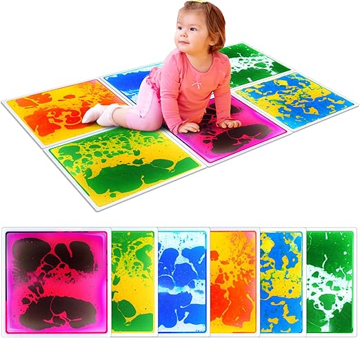 Sensory Floor Tiles for Kids Toddlers: 6 Pack Liquid Play Mats, 12"x12" Squares Autism Sensory Puzzle Pad, Lava Tiles Games Dance Step Pads, Preschool Classroom Montessori Gross Motor Daycare Toys