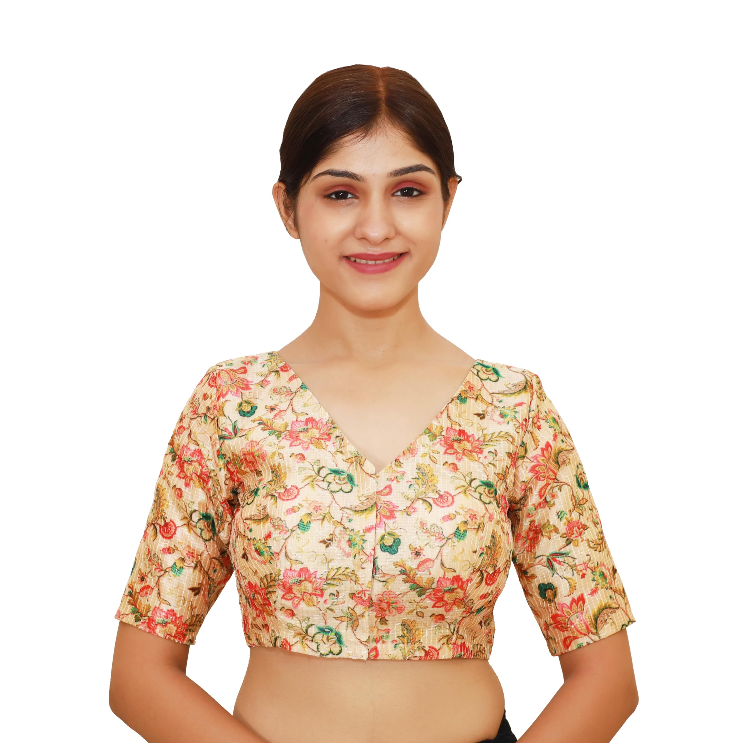 india blouse Women’s V Neck Readymade Saree Blouse | Non Padded | Elbow Length Sleeve-picture-13