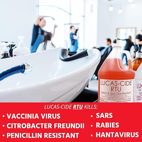 Miniatura 3 de LUCAS-CIDE RTU Aerosol desinfectante de grado hospitalario y spa, listo para usar, 1 galón - rojo..