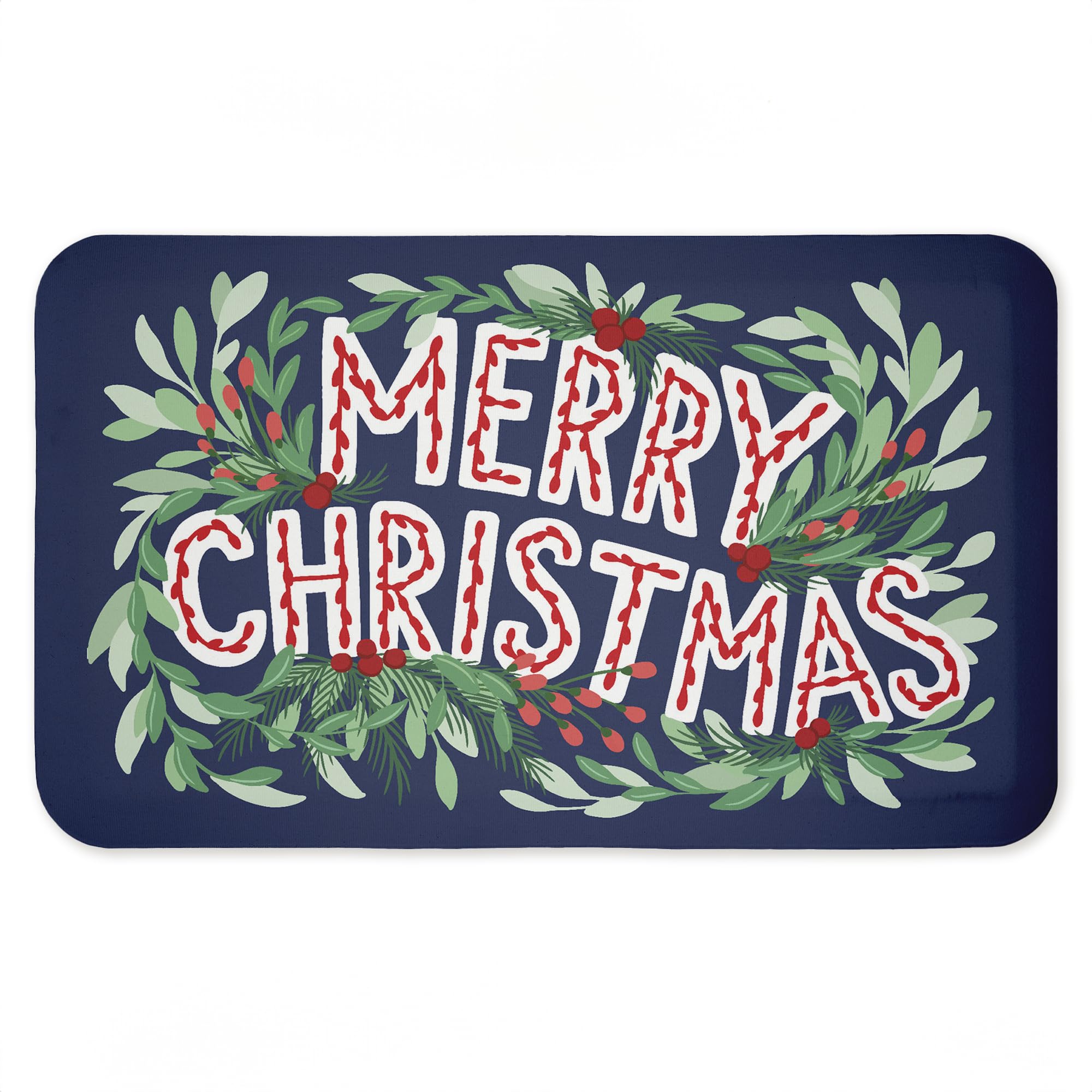 Merry Christmas & Greenery Anti-Ermüdungs-Fußmatte, ergonomisch gepolsterte Küchen- und Stehmatte mit Rutschfester Unterseite, umweltfreundliche Komfortmatte, Design von Heather Mclaughlin, 76,2 x