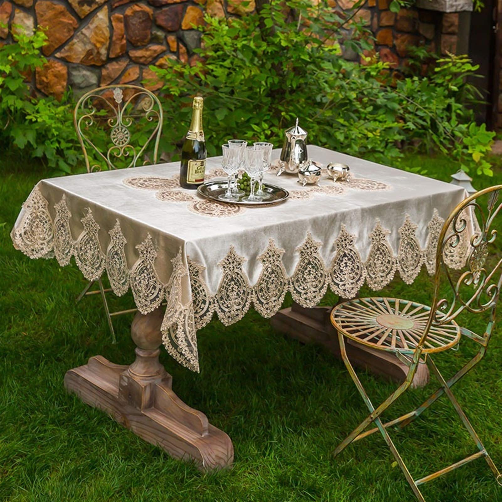 Elegante y lujoso Cordón de lujo Europa Mantel puro mantel mantel de mesa de mesa cena Cena Cuadrado Calidad Rectangular estera mesa cubierta europeo encaje tela flor bordado mantel Regalos navideños